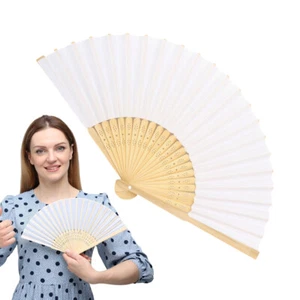 3pcs Blank Chinese White Folding Bamboo Fan Retro Hand Paper Fans Wedding Favor - Picture 1 of 12