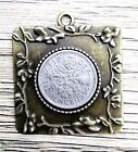 Coin Necklace/Pendant-Square Flower Base-Great Britain -6 Pence -Lucky - Flowers