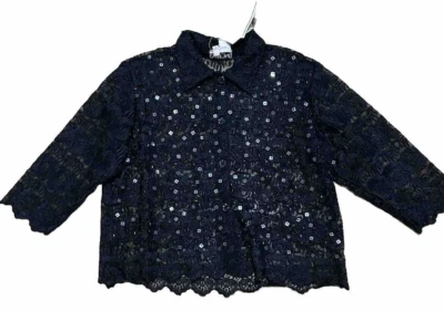 Surya L NUEVO CON ETIQUETAS Negro Lentejuelas Encaje Chaqueta/Top Mangas 3/4 Semi Transparente Fiesta Evento Foto 1 de 4