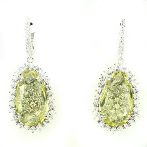 Natural 20x12mm Top Yellow Lemon Quartz ,W.Cz 925 Sterling Silver DROP Earrings - Picture 1 of 3