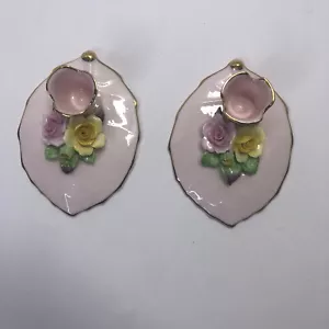Vintage Denton handmodellierte Best Bone China Kerzenständer rosa mit Blumen - Bild 1 von 5