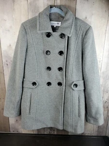 CALVIN KLEIN Women's Size 6 Wool Blend Trench Coat Gray Warm Button Closure - Picture 1 of 12
