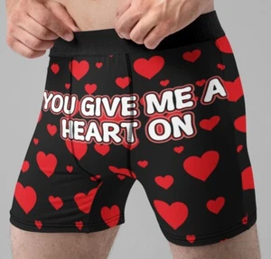 Heart On Underwear Adult Large 36-38 Funny Valentines Boxer Briefs Gift Mens - Picture 1 of 4