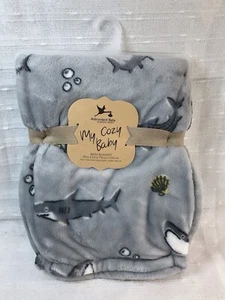 Adirondack My Cozy Baby Blanket Sharks Sea Life Gray Grey Infant Nautical Boys - Picture 1 of 10