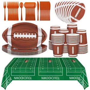 ADXCO 145 Pieces Football Themed Party Supplies Football Paper Plates Cups Na... - Picture 1 of 7