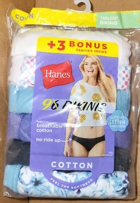 9 Pairs Hanes Women's Bikini Underwear Panties Breathable Cotton Tagless Size 6 - Image 1 of 2