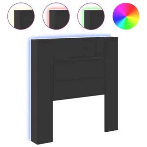 LED Lights Headboard Wooden Storage Shelf Bedhead Head Black Single Size 100cm - Picture 1 of 12