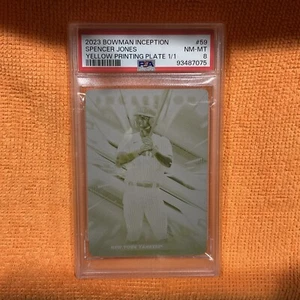 Spencer Jones 1/1 2023 Bowman Inception #59 Yellow Print Plate PSA 8 Authentic - Picture 1 of 10
