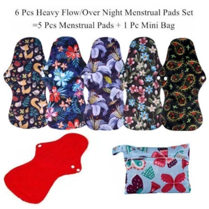 Organic Bamboo Charcoal Reusable Sanitary Menstrual Pads Sets Reduce Diseases - Picture 1 of 13