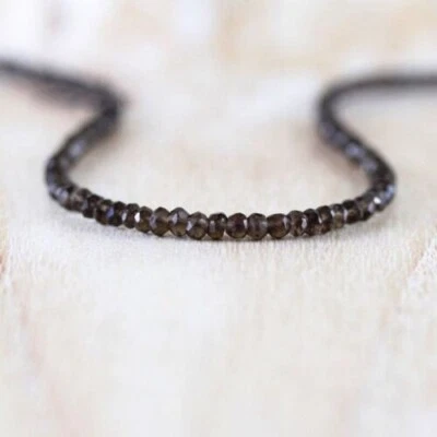 925 Sterling Silver Natural Smoky Quartz Beads Necklace 18"  b-66 - Imagem 1 de 4