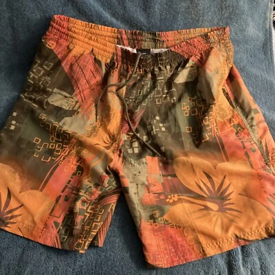 Caribbean Joe Swim Trunks Men's Size L Multicolored Built In Brief - Image 1 of 4