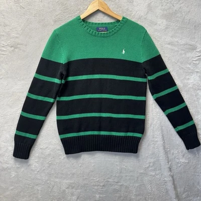 Suéter Polo Ralph Lauren Algodón Rayas Negro/Verde Juvenil Grande 14-16 Tejido Poni Foto 1 de 4