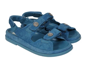 Chanel Mujer CC Logo Correa Papá Sandalias Talla US 10 EU 40 Azul Teal Gamuza Mules - Imagen 1 de 10