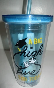 NEW Disney Mickey Mouse congratulations graduate "You Did It" blue cup + straw - Picture 1 of 6