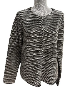 Cárdigan suéter tejido blanco negro mezcla algodón lino orgánico Eileen Fisher grande - Imagen 1 de 8