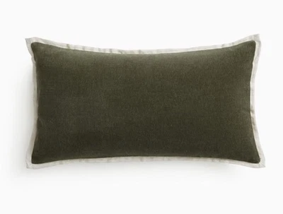 West Elm классический хлопок бархата подушка чехол темно оливковый 12 «x 21» новый с Ярлыками  - Изображение 1 из 3