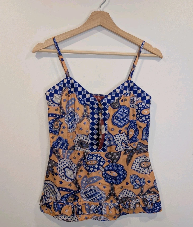 Tigerlily 100% Silk Camisole Adjustable Strap 6 Blue Orange RRP $129.95 Singlet - image 1 of 4