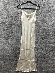 Bazilika Viscose Silk Slim Fit Sleeveless Ribbed Maxi Dress Ivory White Small - Picture 1 of 10