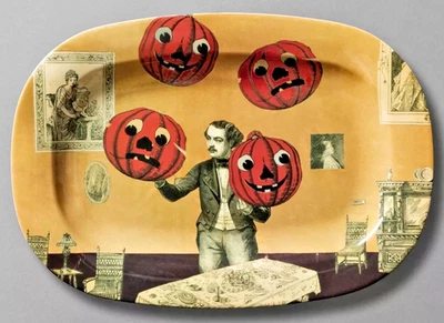 NEW John Derian Halloween Pumpkin Juggler Rectangle Serving Platter 16" x 11" - Image 1 of 3