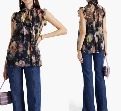 Blusa sin mangas Zimmermann Luminosity con volantes talla 3 / AU 14 / US 10 seda floral Foto 1 de 4