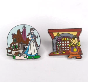 2012 Disney Authentic Pins (2) Beauty & Beast Belle Cottage, Cogsworth Rose Jar - Picture 1 of 6