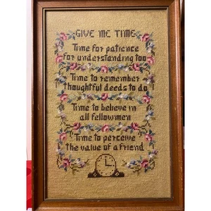 Crewel Needlepoint Wall Hanging Art "Give me time...the value of a friend" VTG - Picture 1 of 16