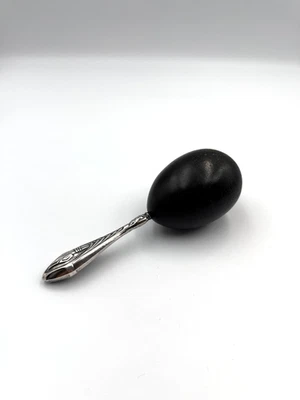 Antiguo calcetín de madera negra Darner distintivo mango de plata de ley, 5 1/2" Foto 1 de 4