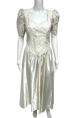 Vestido formal vintage Alfred Angelo para mujer desmalezado encaje satinado con perlas talla 6 Foto 1 de 4