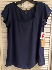 Halogen Button-Front Short Sleeve LightWeight Navy Blue Women's Top NWT - Picture 1 of 4
