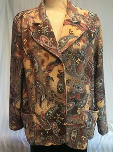Paisley Jacket Coat Spread Your Wings Women's Brown Print Button Front Vtg XL - Picture 1 of 12