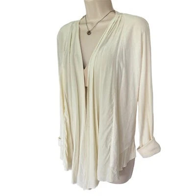 Cárdigan modal ligero frente abierto crema tres puntos panel transparente volantes EE. UU. Foto 1 de 4