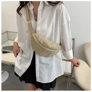 Casual Waist Pack Straw Fanny Belt Bag Durable Shoulder Bag Women Girls - Picture 1 of 14