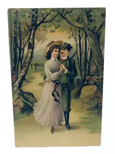 Cartolina d'epoca 1906 in rilievo coppia vittoriana amanti serie 41 - Foto 1 di 4