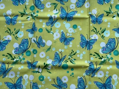 Moda Cottage Bleu in Mustard Butterfly Half Metre 100% Cotton Fabric - Image 1 of 4