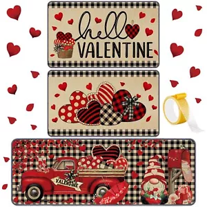 3 Pcs Valentine‘s Day Heart Kitchen Mat and Rug Non Slip Doormat Washable Wat... - Picture 1 of 6