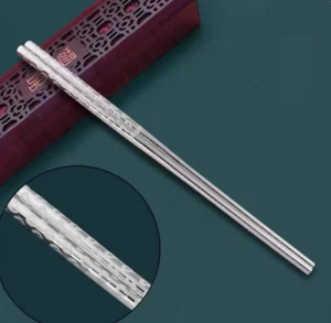 Pair Authentic Certified Solid 999Sterling Silver Chinese Chopsticks Tableware03 - Picture 1 of 2