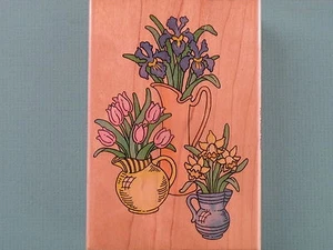 Triple Bouquet Pitchers, Large STAMPENDOUS Rubber Stamp - Picture 1 of 2