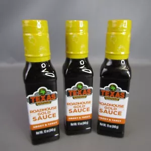 3 bottiglie Texas Roadhouse Gold Sauce Smoky & Tangy 12 oz bottiglie confezione da 3 lotto di 3 - Foto 1 di 7