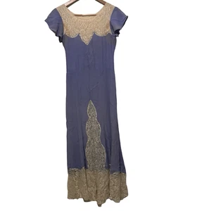 Antikes 30er Jahre Schlupfkleid Seide und Spitze lila creme Gr. XS Druckknöpfe Handarbeit - Bild 1 von 14