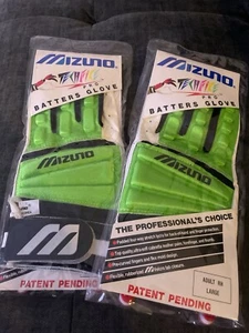 Rickey Henderson Lime Green Original Mizuno Tech Batting Gloves Pair Large - Picture 1 of 2