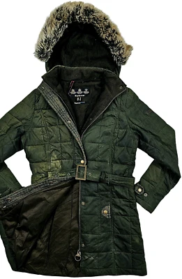 *HOT Women BARBOUR CHEVENING PARKA TRENCH HOOD LINED OLIVE WAXED Coat 10UK 6US S - Image 1 of 4