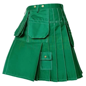 Utilidad escocesa hecha a mano verde falda escocesa desgaste de trabajo falda escocesa utilitaria para hombres trabajadores - Imagen 1 de 7