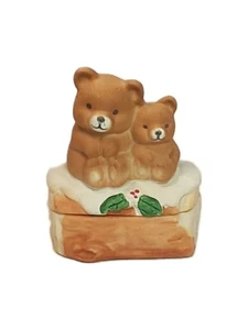 Christmas Teddy Bears Ceramic Trinket Jewelry Box Collectible Coin Decor Dish - Picture 1 of 9