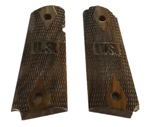 1911 Grips Checkered Walnut Wood Pistol 0.45 Colt - (US Sign) Reproduction - Picture 1 of 5
