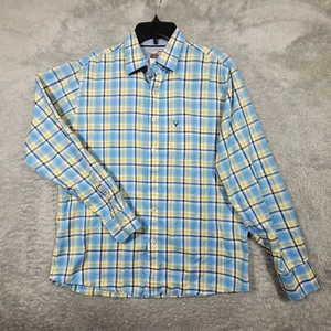 Allen Solly Shirt Mens 42 Blue Yellow Plaid Cotton Sport Fit Button Up - Picture 1 of 10