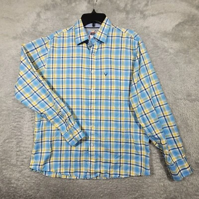 Allen Solly Shirt Mens 42 Blue Yellow Plaid Cotton Sport Fit Button Up - Image 1 of 4