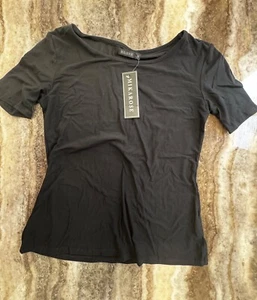 NUEVO CON ETIQUETAS - Mujer Talla Grande - Negro Cuello Redondo Negro Top/Camisa - Suave - Mikarose - Imagen 1 de 2