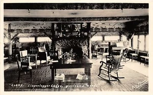 Postal H30/Quilcene Washington RPPC 1923 interior Lingerlonger Lodge - Imagen 1 de 4