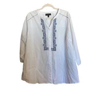 Lane Bryant Tunic Top Womens 22 24 Multicolor Boho Print Trim Cotton Blouse - Picture 1 of 5