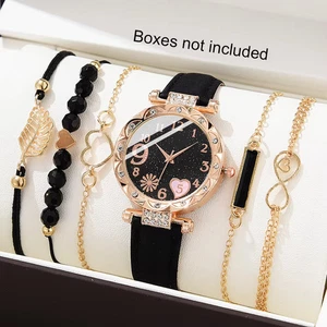 6-teiliges Set Uhr für Frauen Luxus Leder Analog Damen Quarz Armbanduhr - Bild 1 von 30